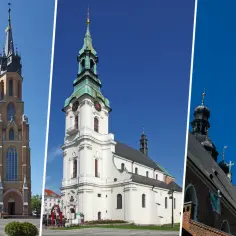 Trzy kościoły: bazylika z dwiema wieżami, biały kościół z zieloną kopułą i wieża z cegły. Kto to kanonik? Duchowny, który pomaga w zarządzaniu diecezją.
