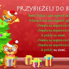 Przybieżeli do Betlejem! Urocze misie w świątecznych czapkach przy choince śpiewają kolędę.