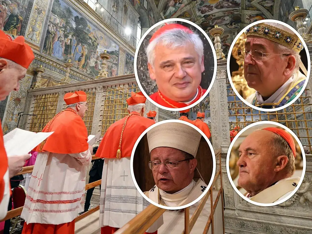 Kardynałowie w czerwonych szatach, w tym czterech na zdjęciach. Ilu jest kardynałów w Polsce? Trudno powiedzieć, ale ci na zdjęciu to ważni duchowni.