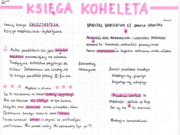 Księga Koheleta streszczenie: mądrość, przemijanie, marność dóbr doczesnych i śmierć. Autor to kohelet, mądry kaznodzieja.