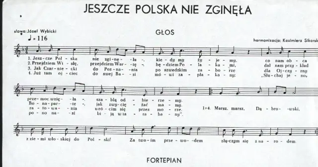 Jeszcze Polska nie zginęła" - nuty pieśni na 3 maja, słowa Józef Wybicki.